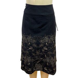 Silkland Black Floral Embroidered Midi Skirt Womens Elegant Design Sz 8 - New